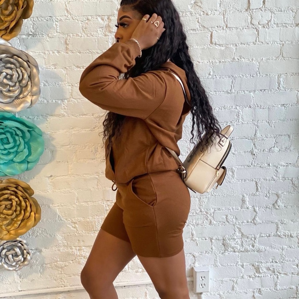 Cocoa Brown sweater and shorts set